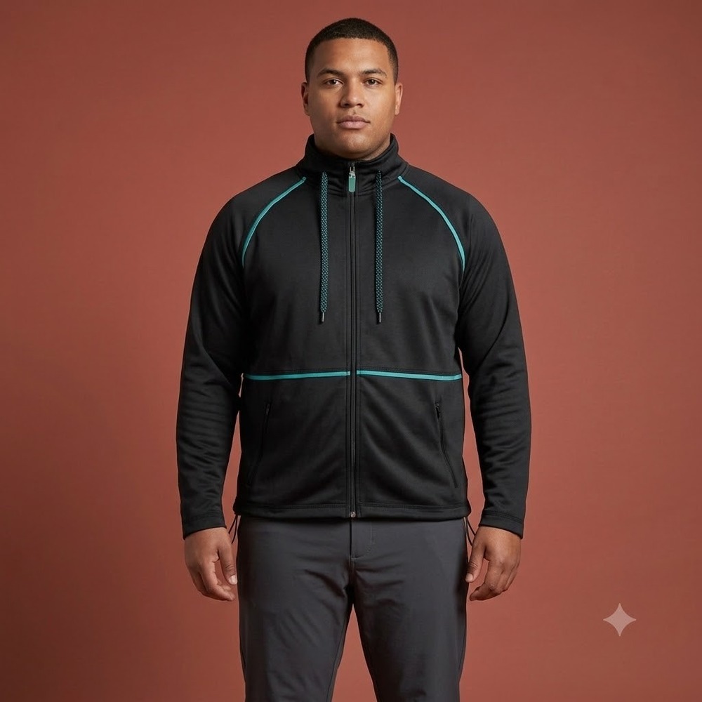 Coldwater Creek‎ Track Jacket Mens 2XL Black Teal Full Zip Activewear Athleisure